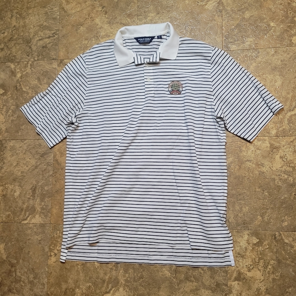 Polo Golf Ralph Lauren Polo Shirt Mens XL White Striped PGA Championship Pima